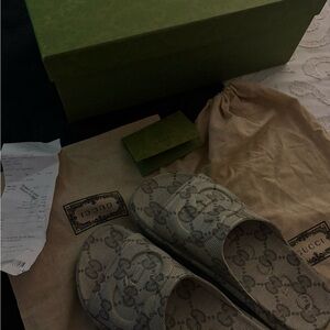 Gucci Beige Monogram Slippers